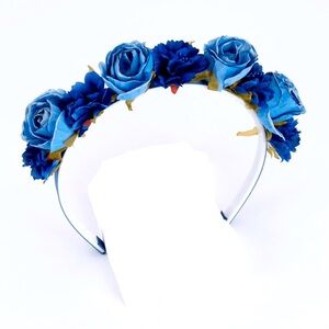 BLUE FAUX ROSE FLOWER FAIRY HEADBAND CORPSE BRIDE FAIRY HALLOWEEN